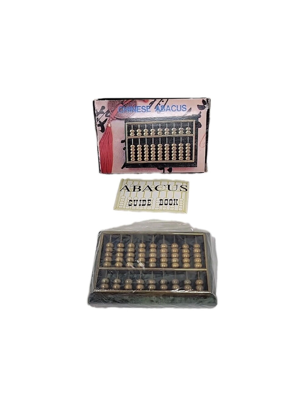 Small Vintage Heavy Brass Chinese Abacus with Marble slab in Original Box